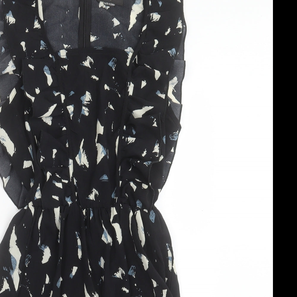 AX Paris Womens Black Geometric Polyester A-Line Size 10 Square Neck Zip