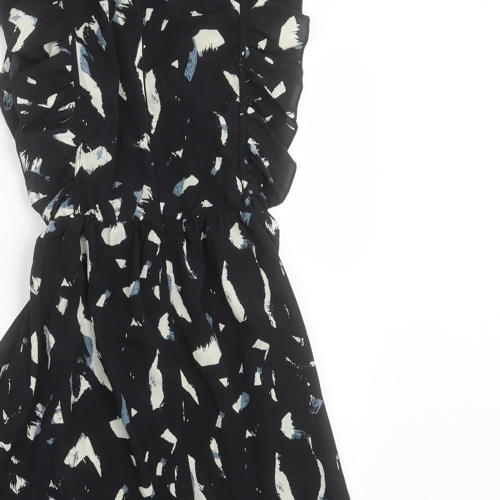 AX Paris Womens Black Geometric Polyester A-Line Size 10 Square Neck Zip