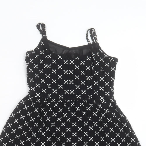 H&M Womens Black Geometric Viscose A-Line Size 6 Boat Neck Zip - Cross Bones Pattern