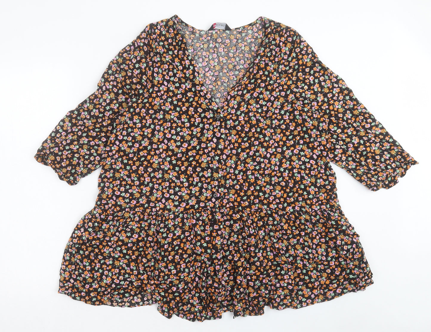 Yours Womens Multicoloured Floral Viscose Tunic Button-Up Size 22 V-Neck - Size 22-24