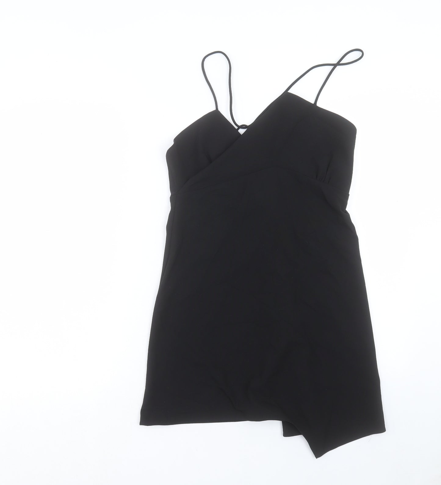 Zara Womens Black Polyester A-Line Size L V-Neck Zip - Cross Back