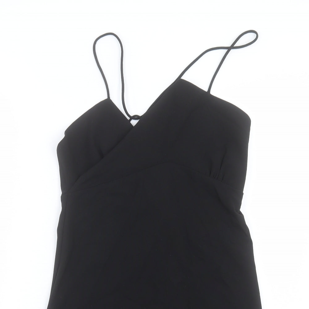 Zara Womens Black Polyester A-Line Size L V-Neck Zip - Cross Back