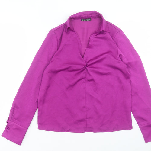SheIn Womens Purple Polyester Basic Blouse Size S Collared