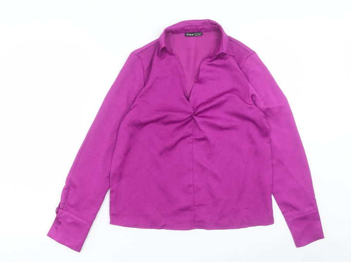 SheIn Womens Purple Polyester Basic Blouse Size S Collared