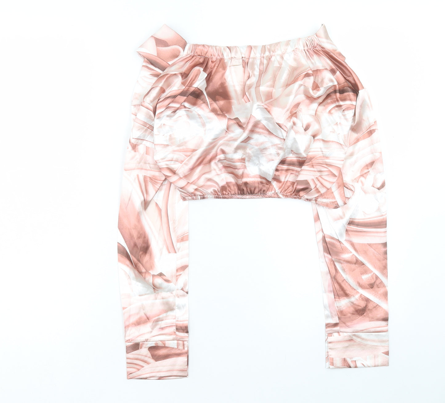 PRETTYLITTLETHING Womens Pink Geometric Polyester Cropped Blouse Size 8 V-Neck - Twist Front