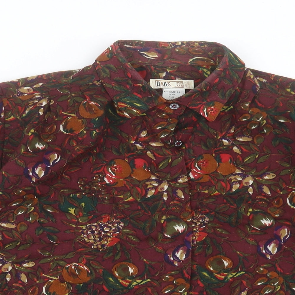 DAKS Womens Purple Floral Polyester Basic Button-Up Size 14 Collared