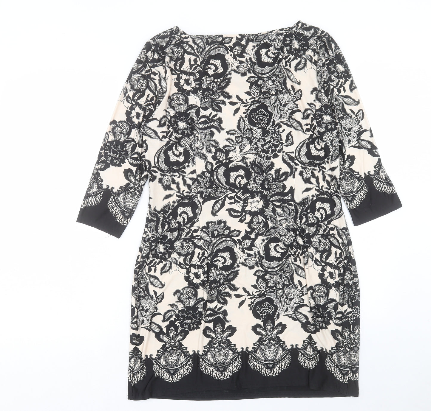 Atmosphere Womens Black Geometric Polyester Sheath Size 14 Boat Neck Pullover