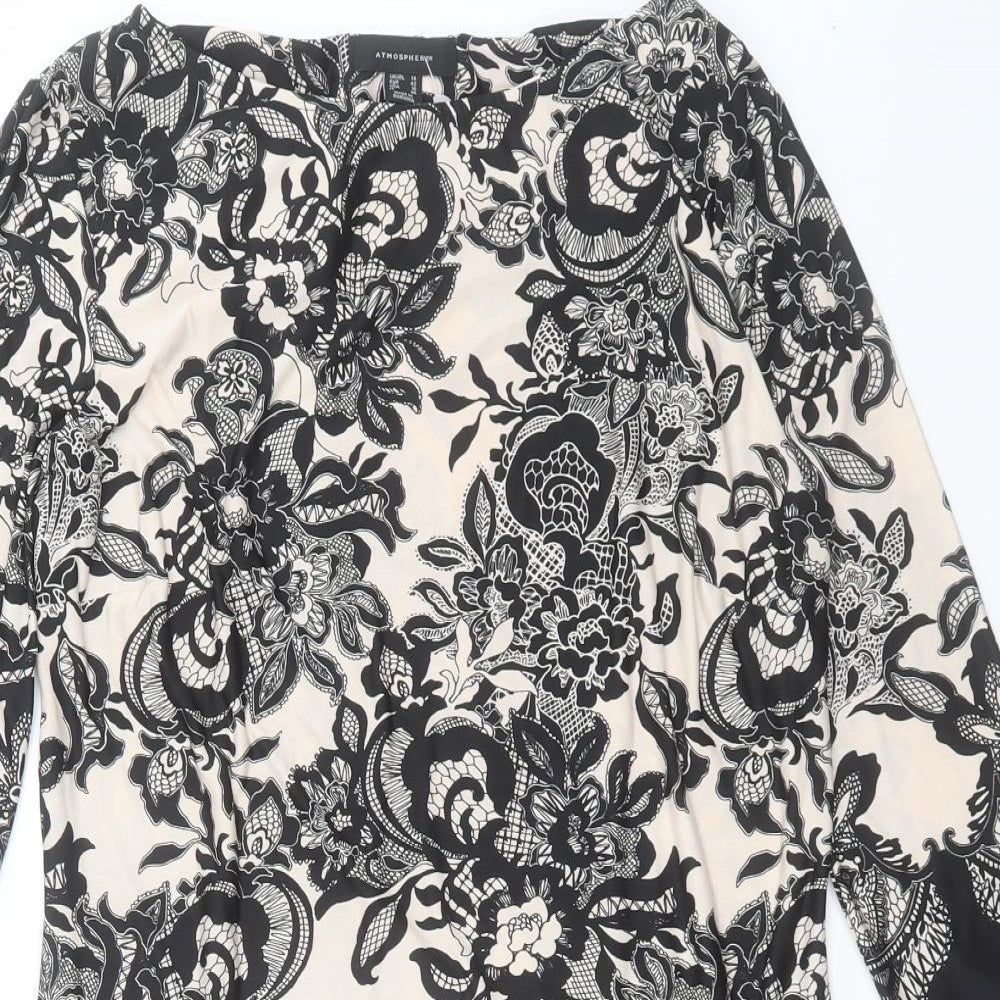 Atmosphere Womens Black Geometric Polyester Sheath Size 14 Boat Neck Pullover