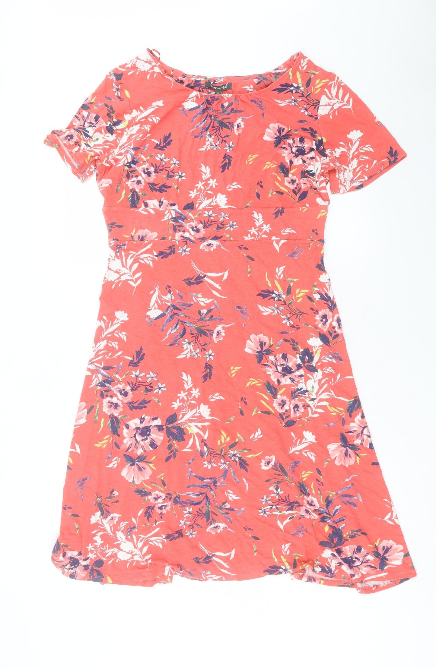 Bonmarche` Womens Pink Floral Viscose A-Line Size 16 Boat Neck Pullover