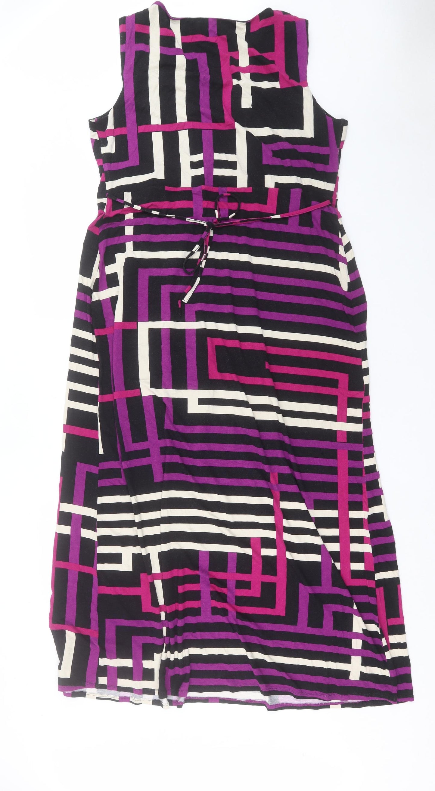 Per Una Womens Purple Geometric Viscose Maxi Size 18 V-Neck Pullover