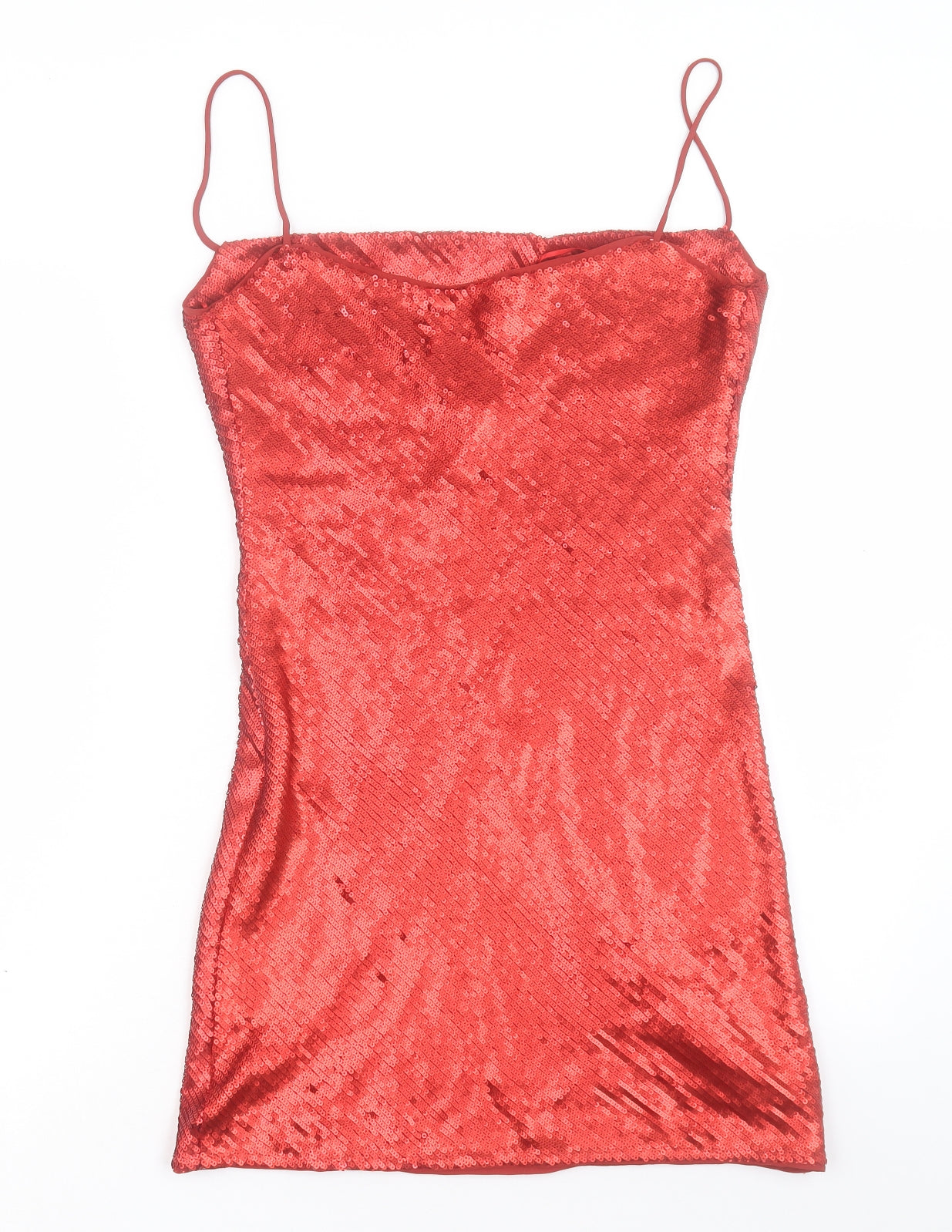 Zara Womens Red Polyester Slip Dress Size XS Square Neck Pullover