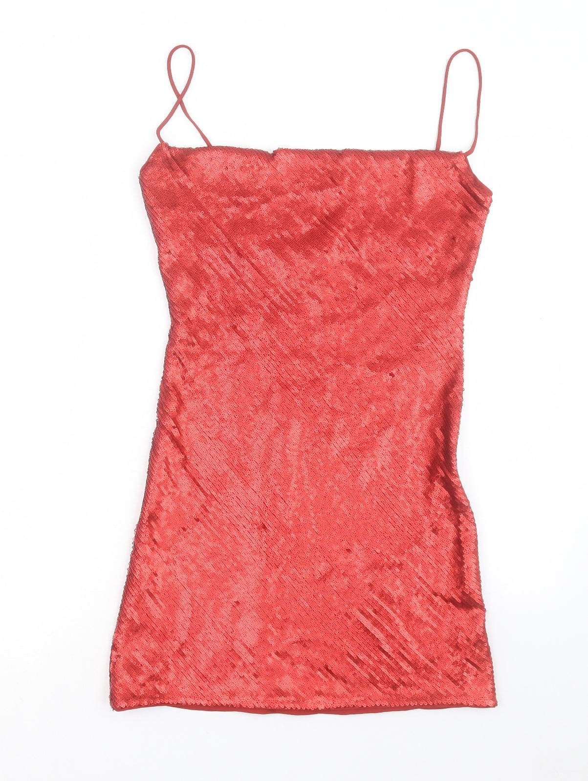 Zara Womens Red Polyester Slip Dress Size XS Square Neck Pullover