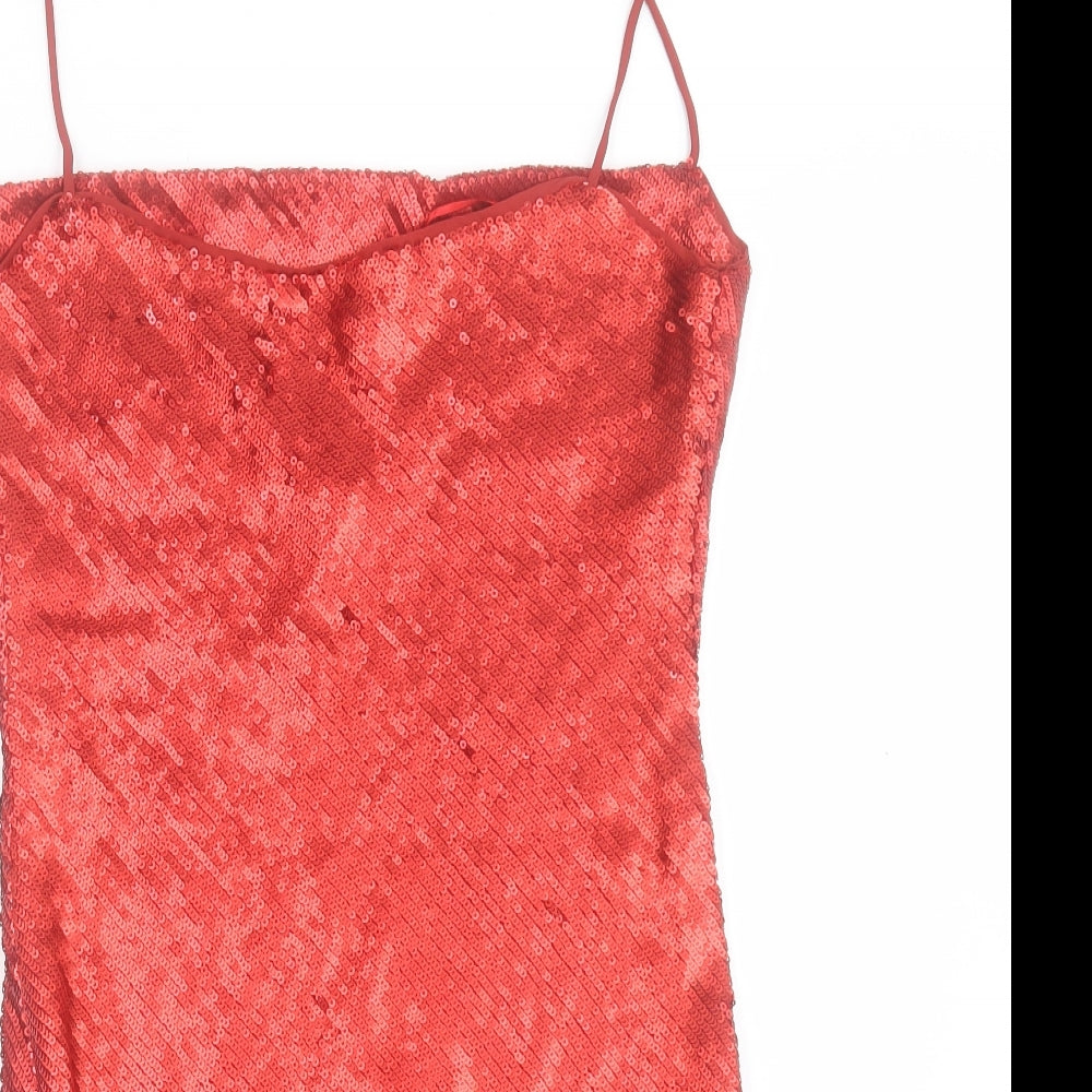 Zara Womens Red Polyester Slip Dress Size XS Square Neck Pullover