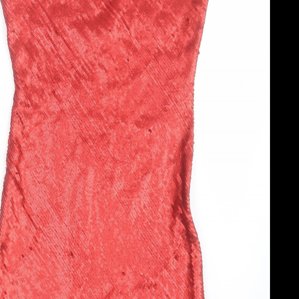 Zara Womens Red Polyester Slip Dress Size XS Square Neck Pullover