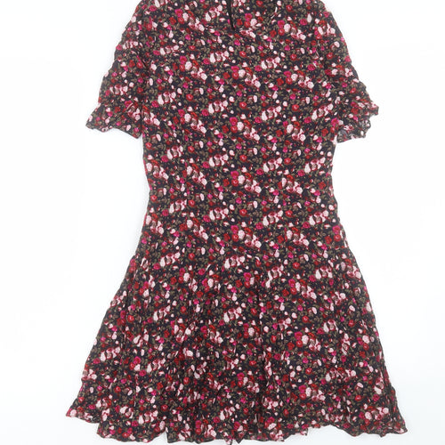 H&M Womens Pink Floral Viscose Fit & Flare Size 6 Round Neck Zip