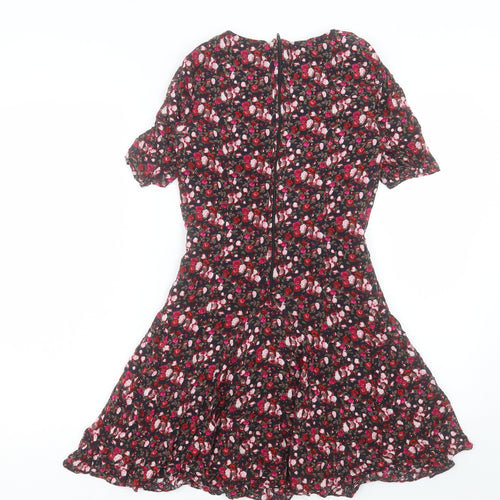 H&M Womens Pink Floral Viscose Fit & Flare Size 6 Round Neck Zip