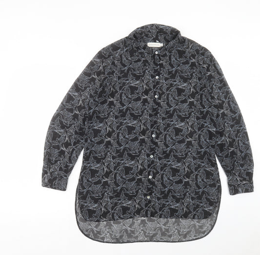Front view of Paraphrase women’s black geometric polyester basic button-up, size UK 14, collared
