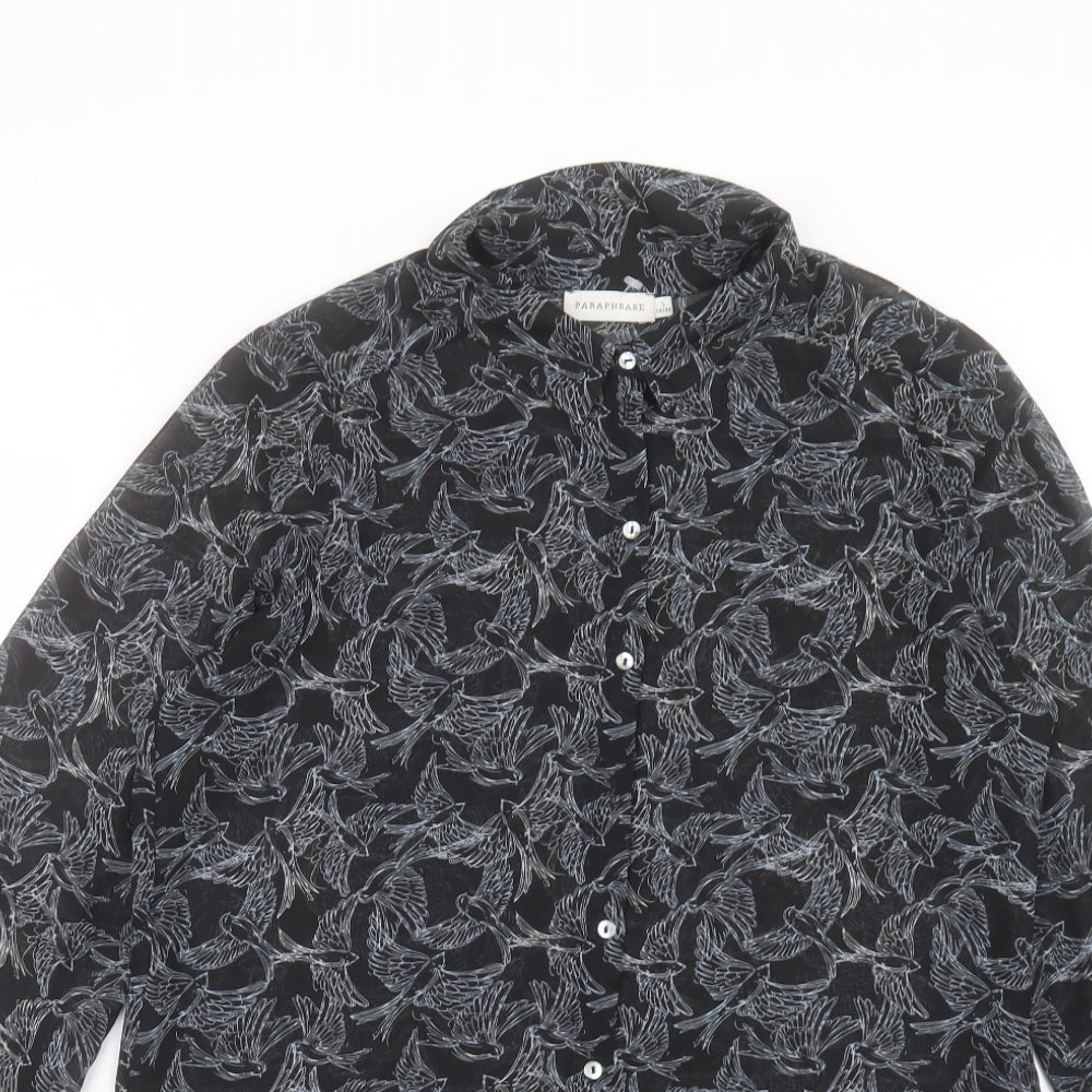 Paraphrase Womens Black Geometric Polyester Basic Button-Up Size 14 Collared