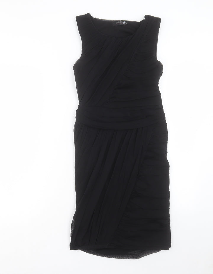 Savida Womens Black Polyester A-Line Size 12 Crew Neck Zip