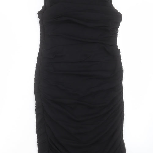 Savida Womens Black Polyester A-Line Size 12 Crew Neck Zip