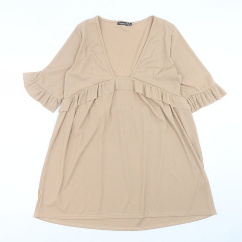 Boohoo Womens Beige Polyester A-Line Size 12 V-Neck Pullover