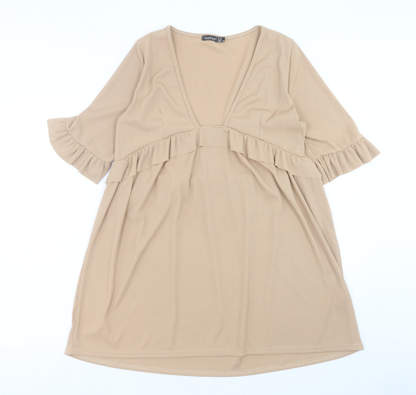 Boohoo Womens Beige Polyester A-Line Size 12 V-Neck Pullover