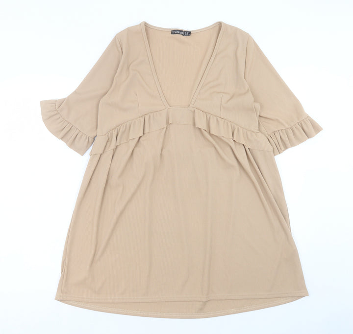 Boohoo Womens Beige Polyester A-Line Size 12 V-Neck Pullover