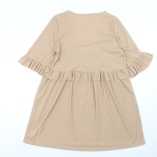 Boohoo Womens Beige Polyester A-Line Size 12 V-Neck Pullover