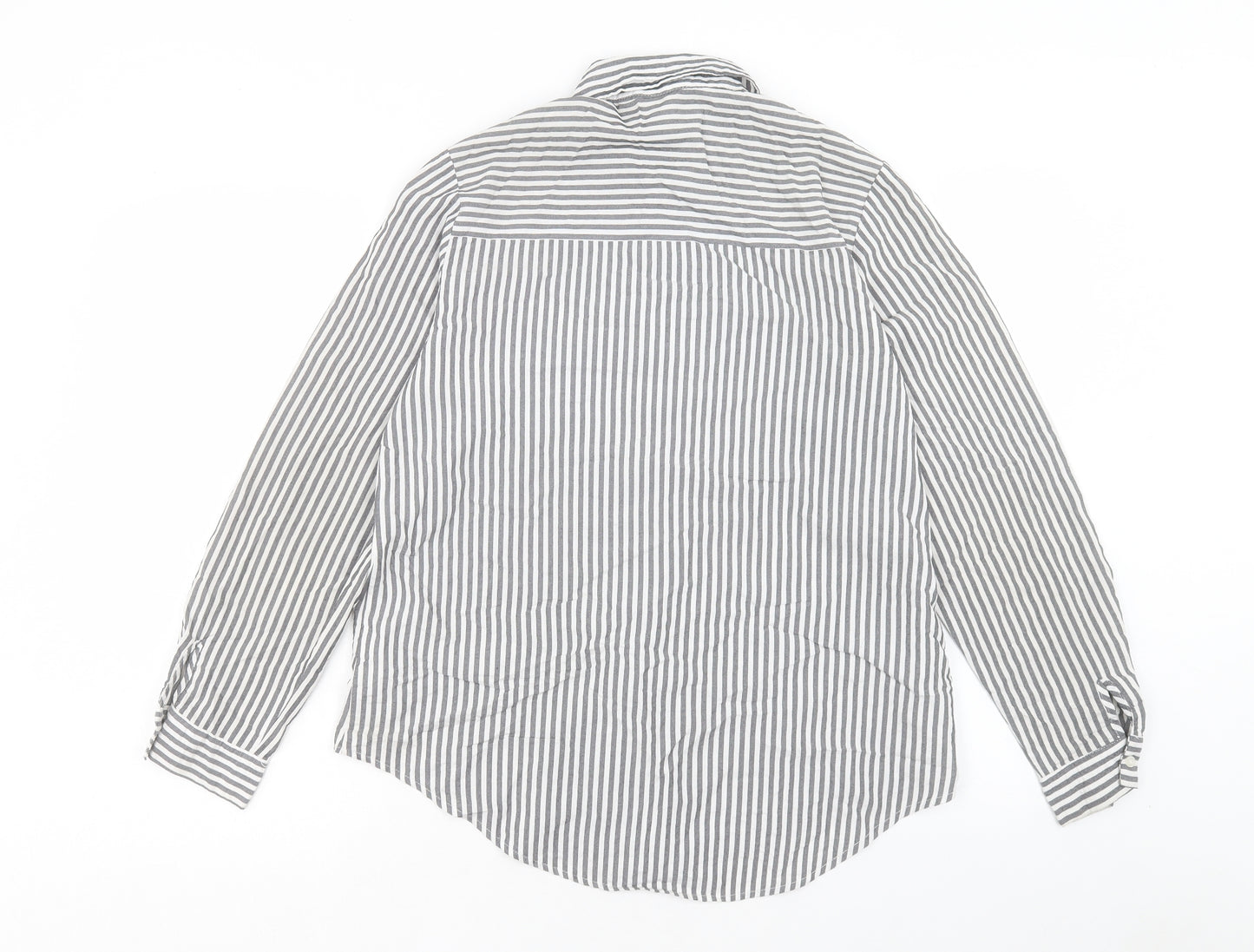 Zara Womens Grey Striped Polyester Basic Button-Up Size M Collared