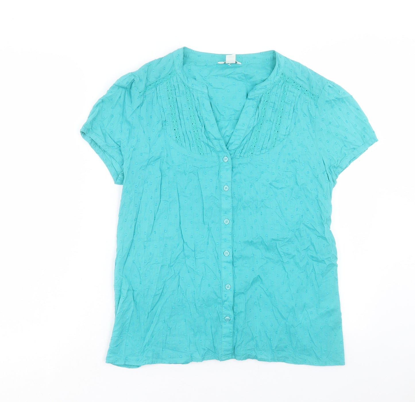 Monsoon Womens Blue Cotton Basic Button-Up Size 12 V-Neck