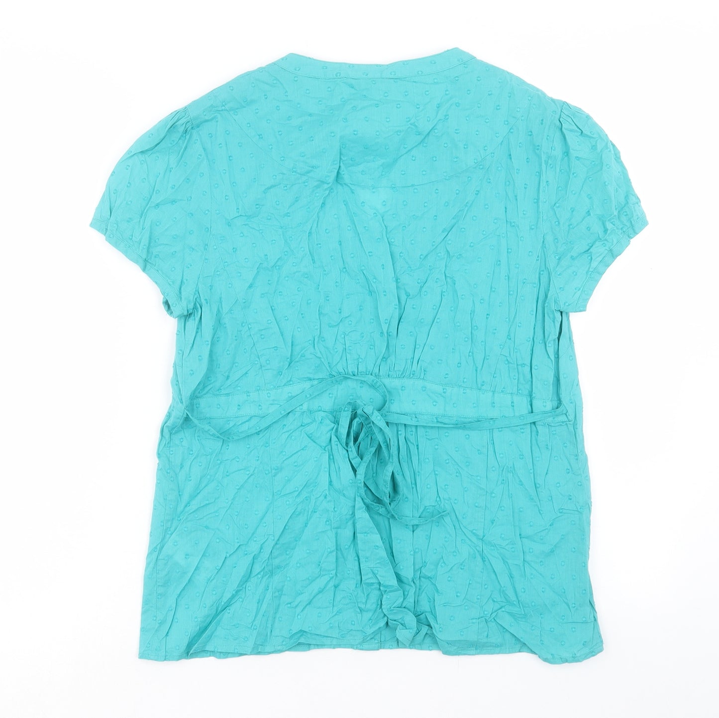 Monsoon Womens Blue Cotton Basic Button-Up Size 12 V-Neck