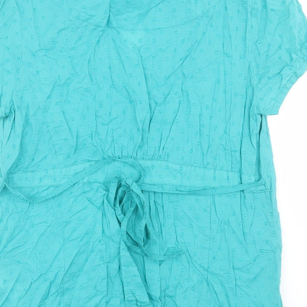 Monsoon Womens Blue Cotton Basic Button-Up Size 12 V-Neck