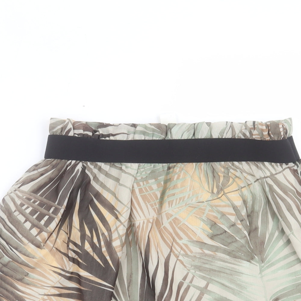 H&M Womens Green Geometric Polyester A-Line Skirt Size 10 - Leaf Print