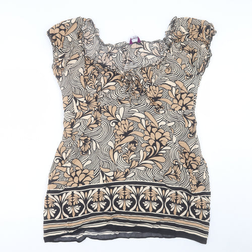 New Look Womens Brown Geometric Viscose A-Line Size 18 Scoop Neck Pullover