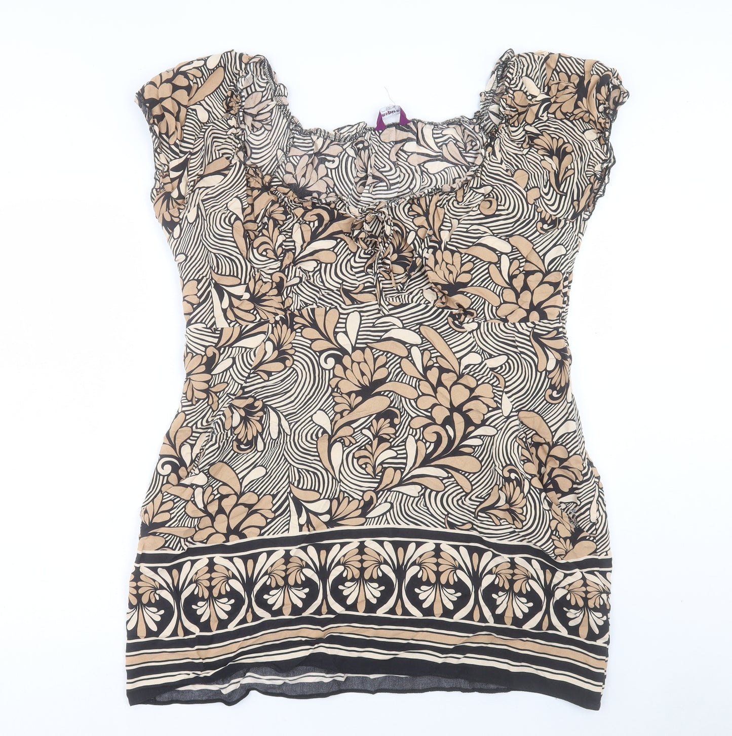 New Look Womens Brown Geometric Viscose A-Line Size 18 Scoop Neck Pullover