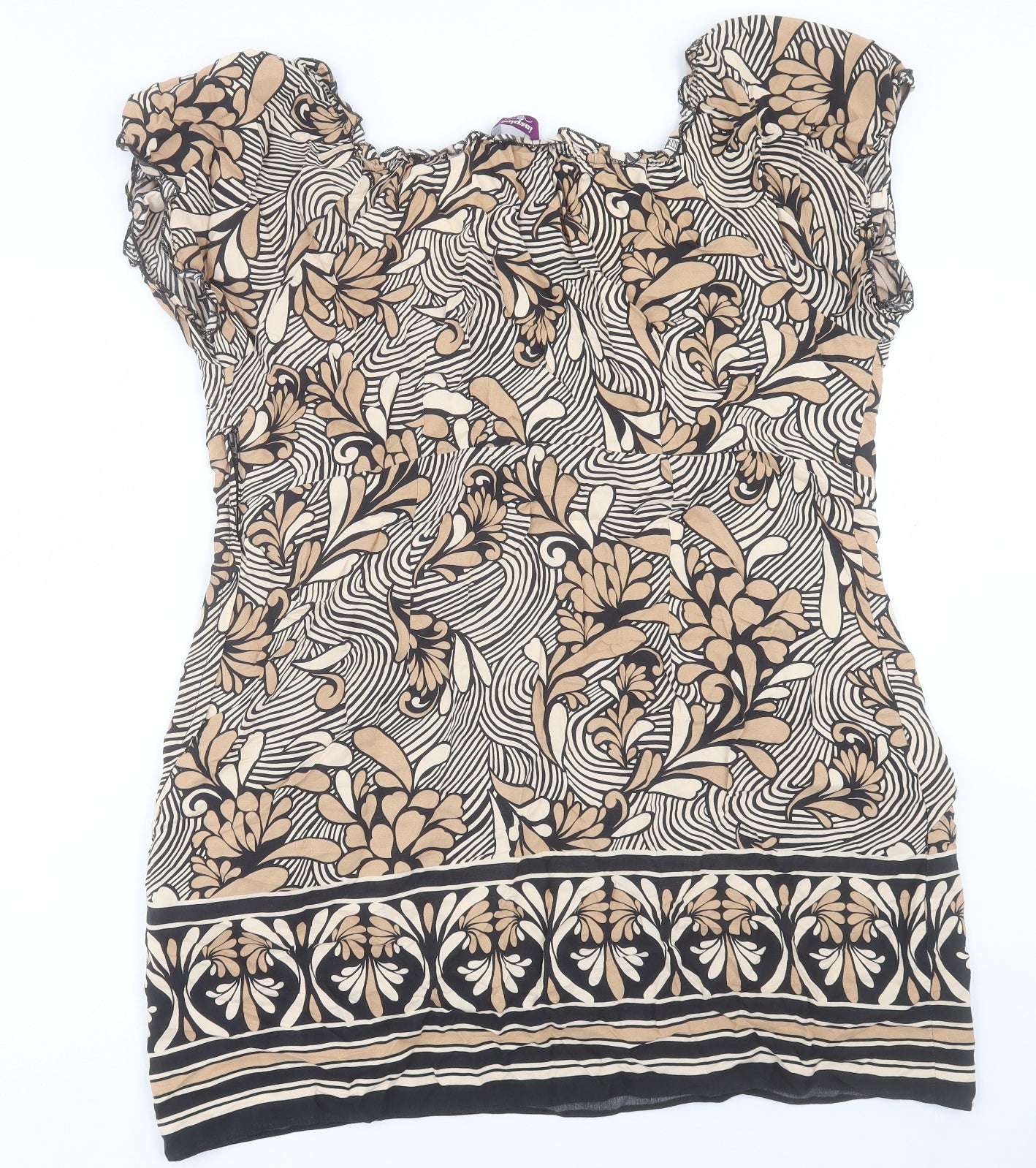 New Look Womens Brown Geometric Viscose A-Line Size 18 Scoop Neck Pullover