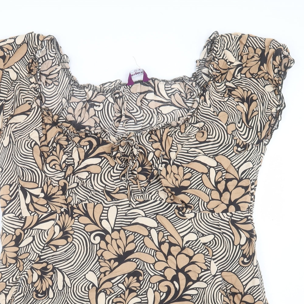 New Look Womens Brown Geometric Viscose A-Line Size 18 Scoop Neck Pullover