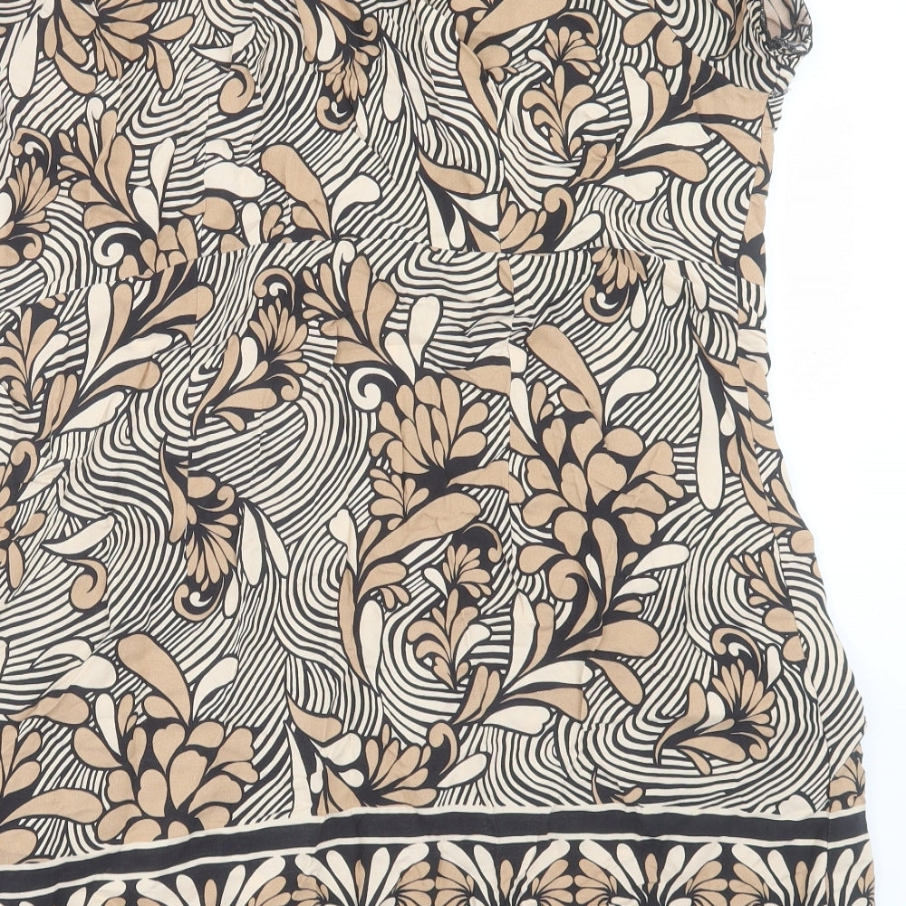 New Look Womens Brown Geometric Viscose A-Line Size 18 Scoop Neck Pullover