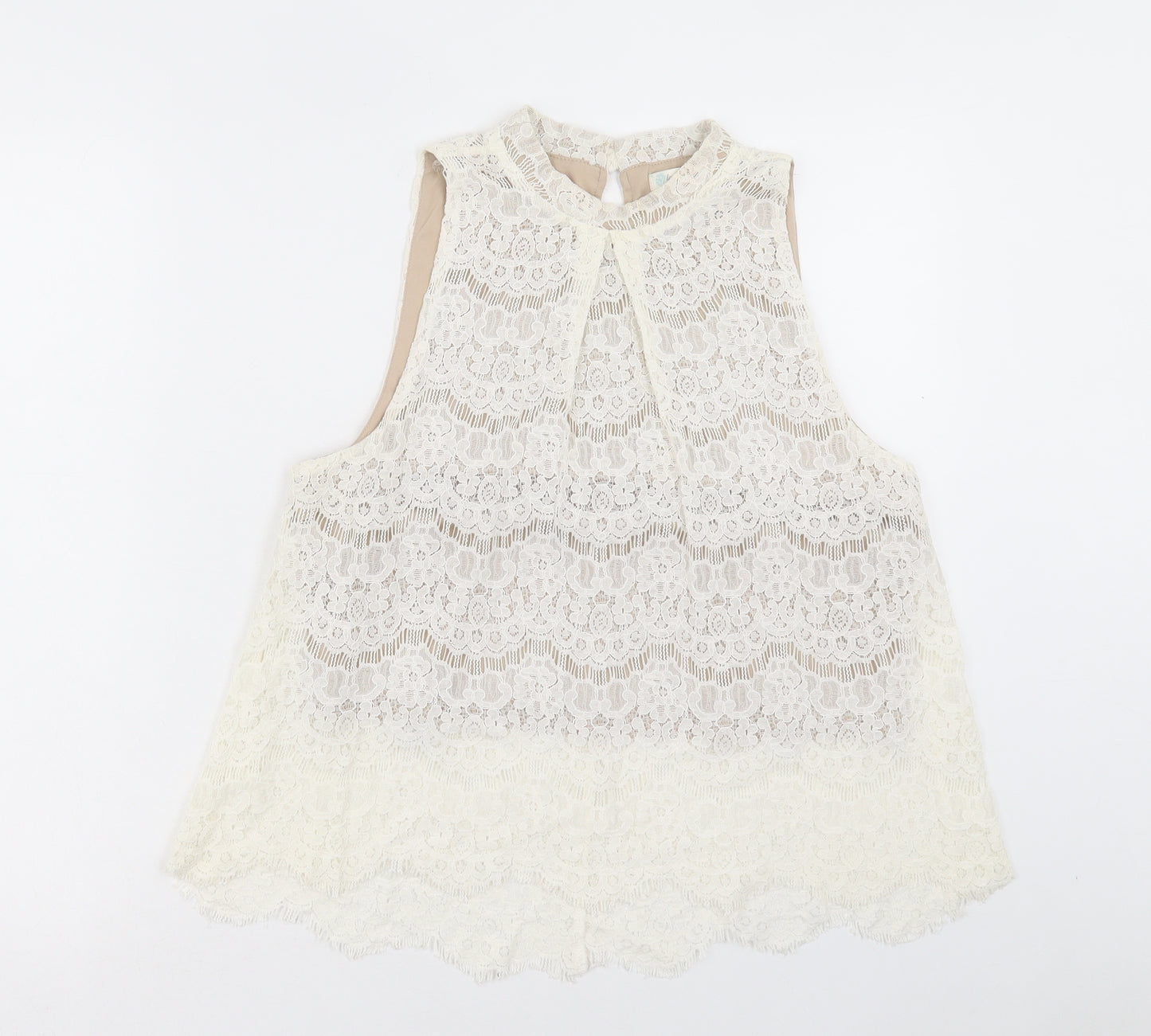 Love, Fire Womens White Viscose Basic Tank Size L Crew Neck