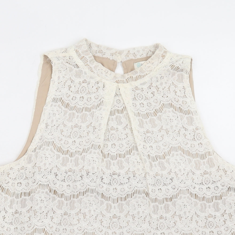 Love, Fire Womens White Viscose Basic Tank Size L Crew Neck