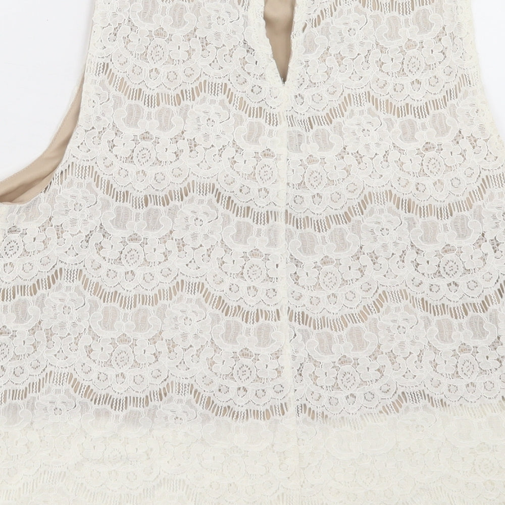 Love, Fire Womens White Viscose Basic Tank Size L Crew Neck