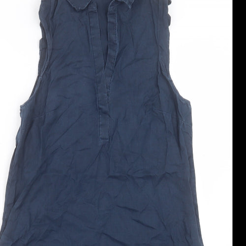 Mango Womens Blue Linen Sheath Size S V-Neck Pullover