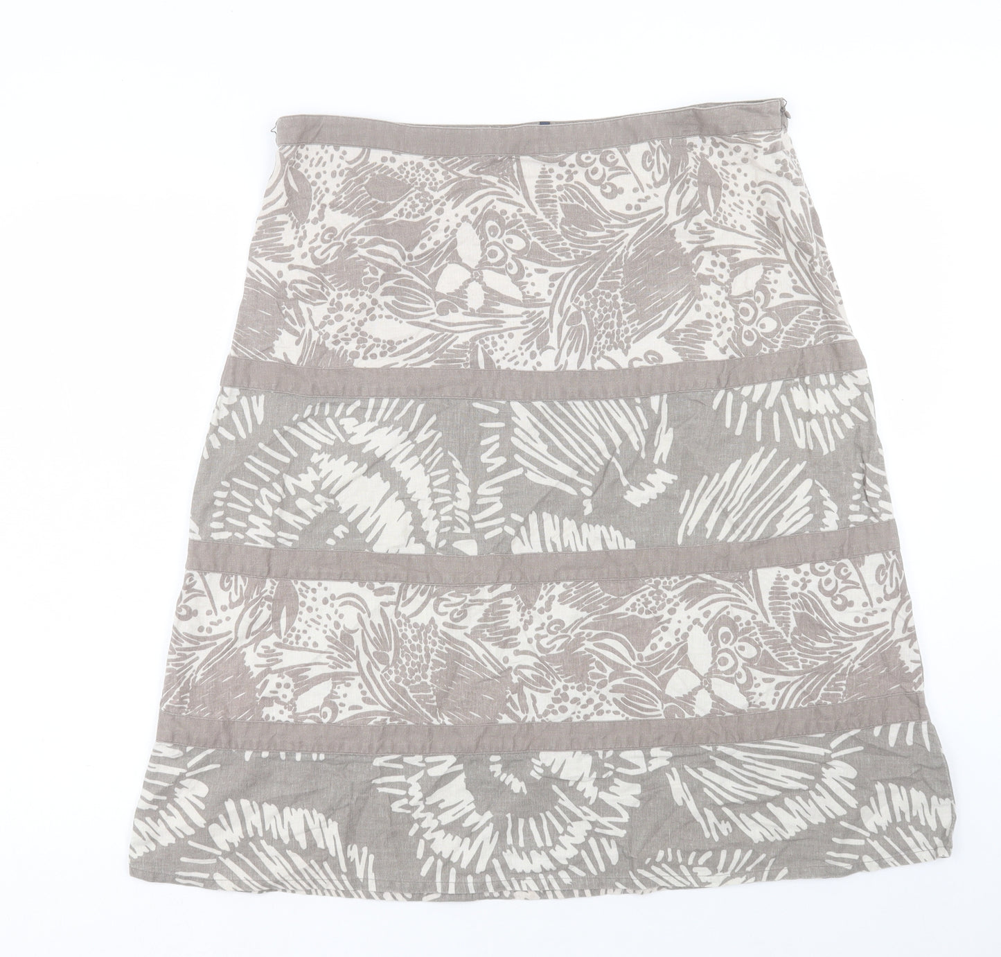 Maine Womens Brown Geometric Linen A-Line Skirt Size 16 Zip