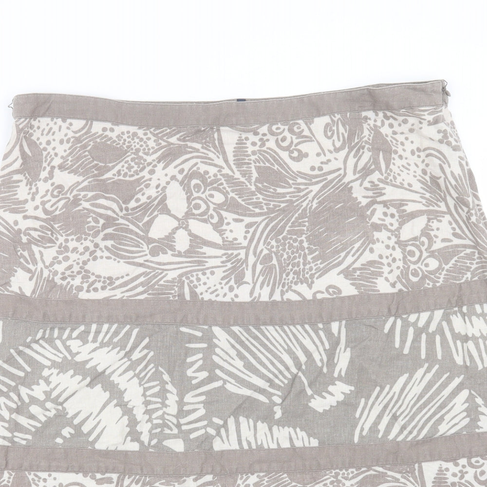 Maine Womens Brown Geometric Linen A-Line Skirt Size 16 Zip