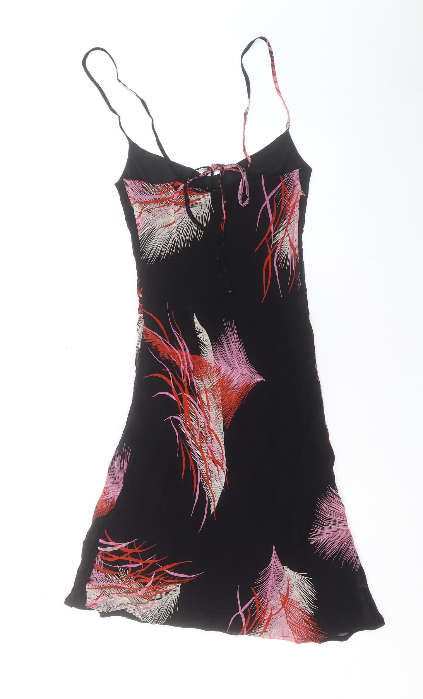 Coast Womens Black Geometric Viscose A-Line Size 8 V-Neck Zip