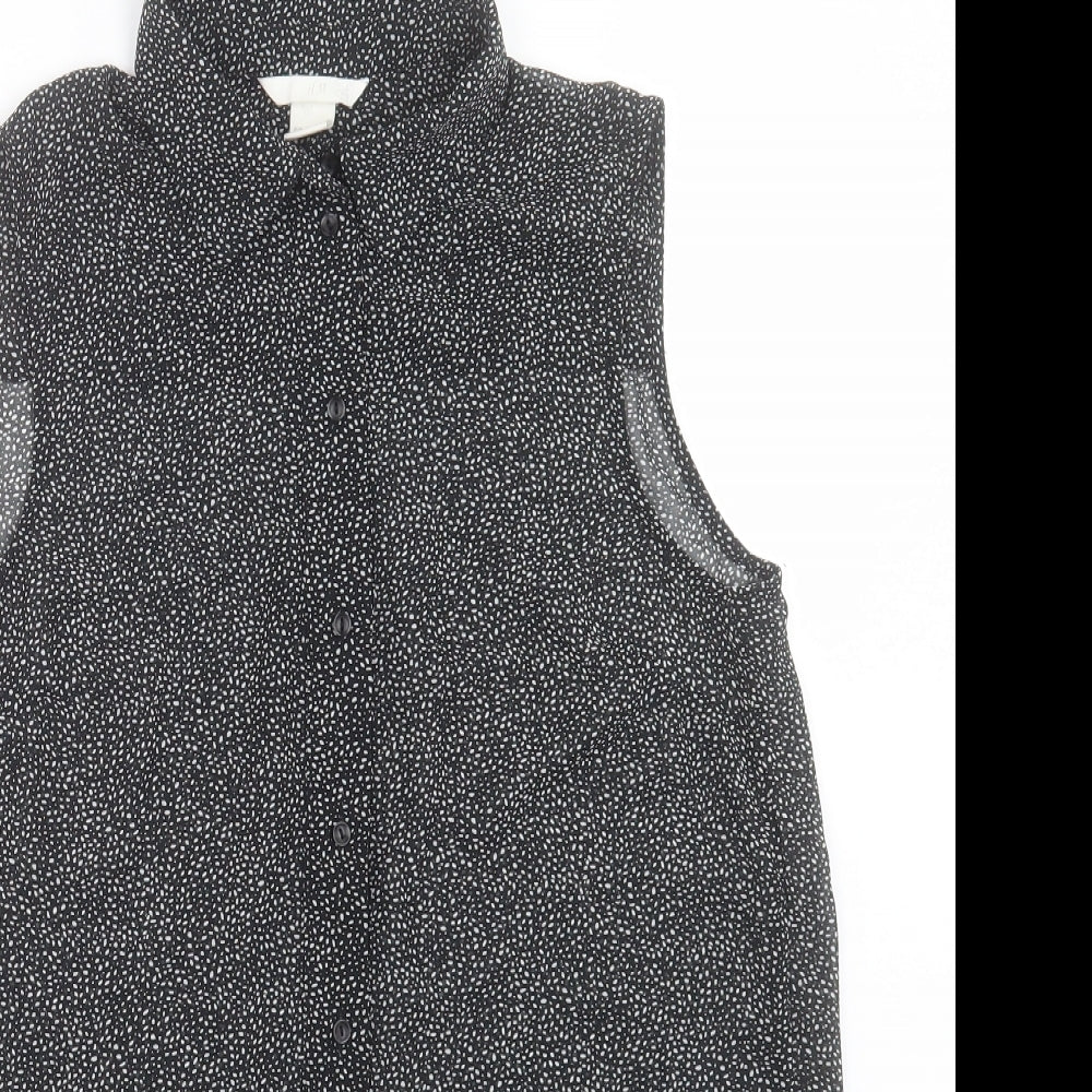 H&M Womens Black Geometric Polyester Basic Button-Up Size 6 Collared