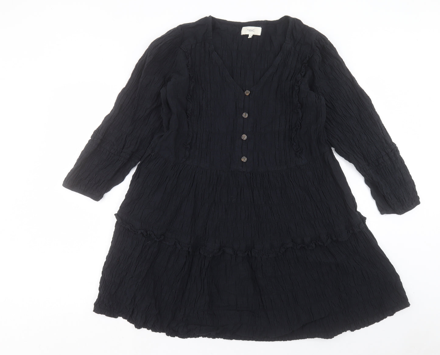 Marks and Spencer Womens Black Cotton A-Line Size 14 V-Neck Button