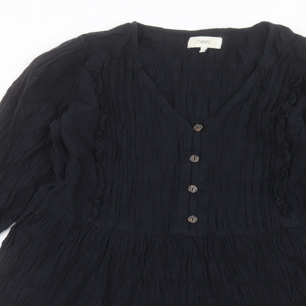 Marks and Spencer Womens Black Cotton A-Line Size 14 V-Neck Button