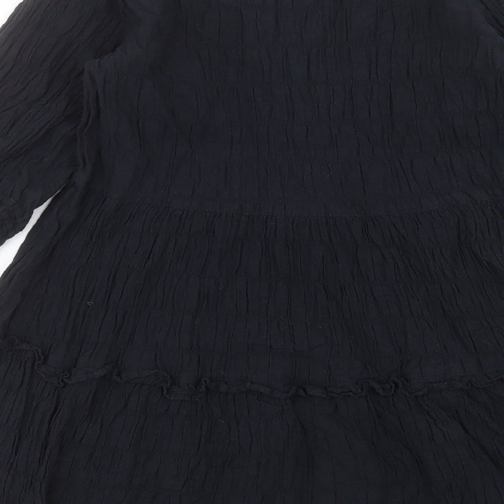 Marks and Spencer Womens Black Cotton A-Line Size 14 V-Neck Button