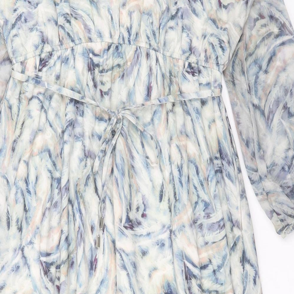 Kaliedoscope Womens Multicoloured Geometric Polyester A-Line Size 16 Crew Neck Button